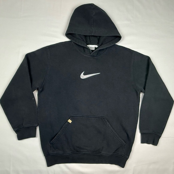 Vtg Nike Mens Hoodie Sweatshirt Sz Medium Y2K Black Center Swoosh B7 - Picture 1 of 10